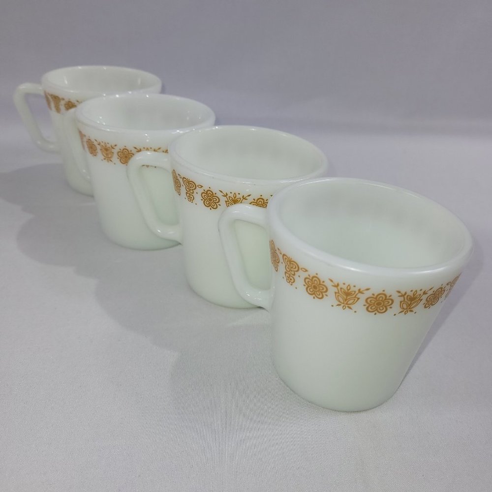 Pyrex Vintage 3.5" Butterfly Gold Pattern 4 Set Coffee Mugs 1410